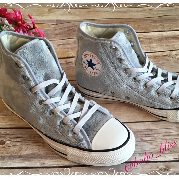 Converse Shoes - Converse Gray Faux Fur High Tops